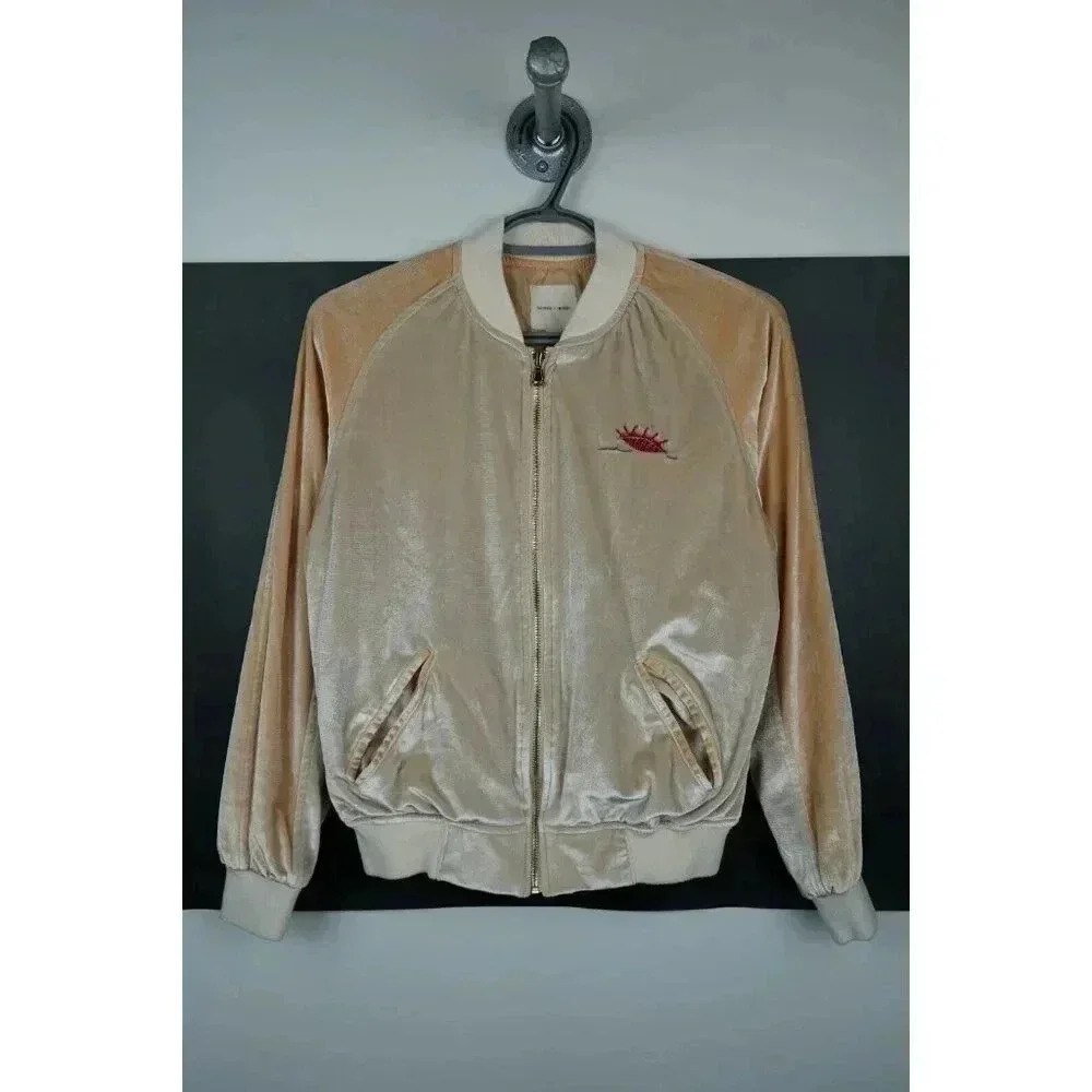 Mermaid Varsity Jacket Women's Small Velvet Tan Full Zip | Item #714